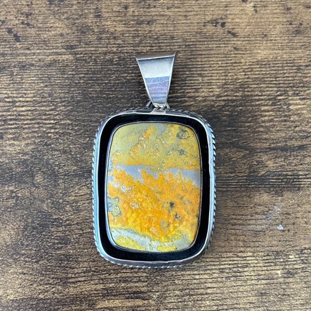 Navajo Sterling Silver Bumble Bee Jasper Pendant Large Chimney Butte
